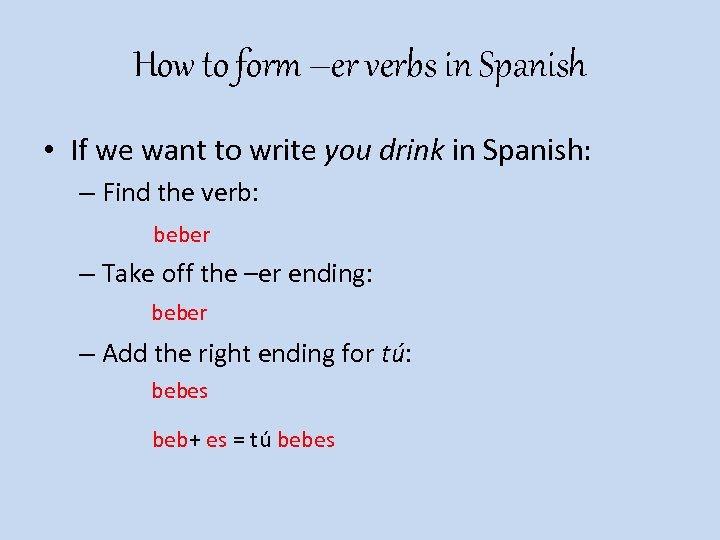 How to form –er verbs in Spanish • If we want to write you