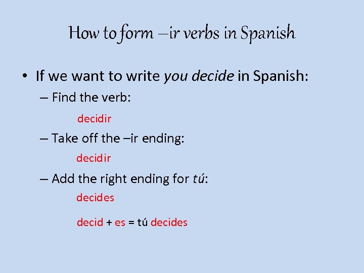 Verbs Verbs change spelling depending on who