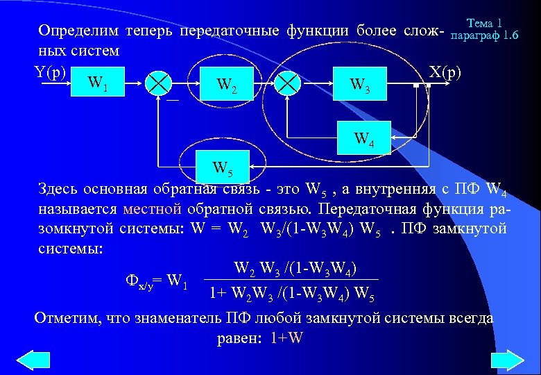 Тема 1 Определим теперь передаточные функции более слож- параграф 1. 6 ных систем Y(p)