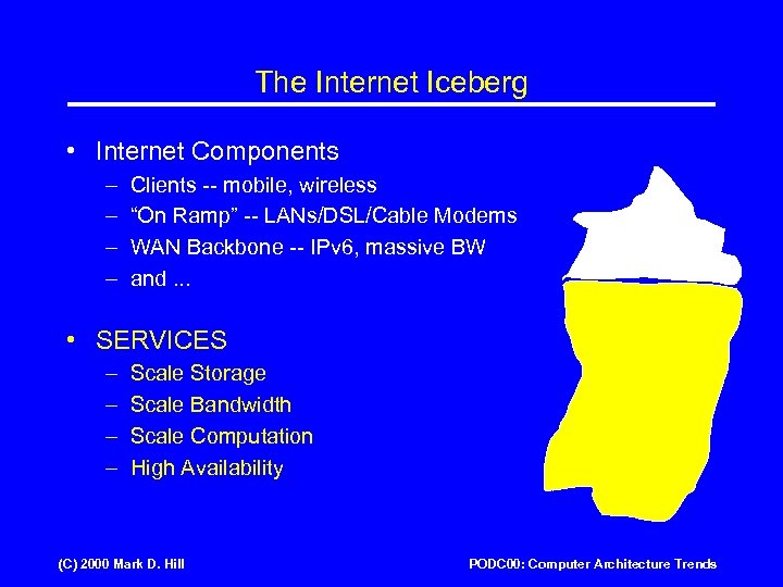 The Internet Iceberg • Internet Components – – Clients -- mobile, wireless “On Ramp”