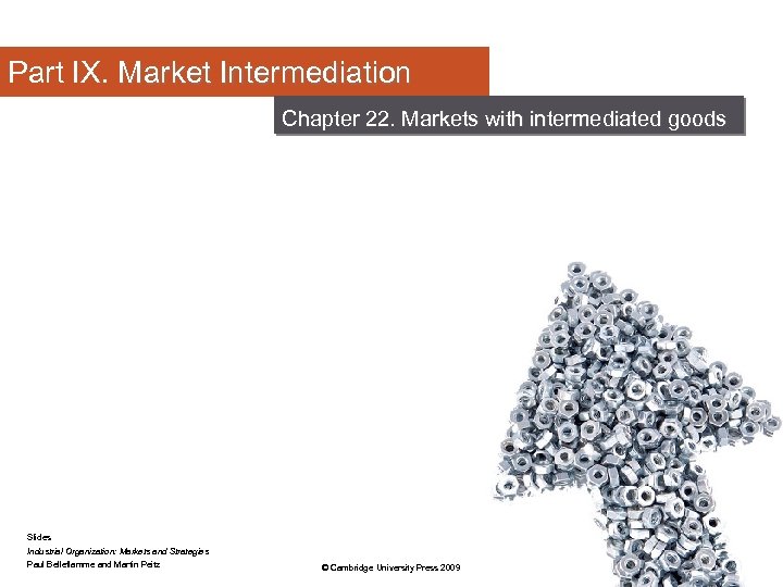 Part IX. Market Intermediation Chapter 22. Markets with intermediated goods Slides Industrial Organization: Markets