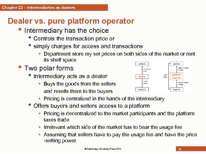 Chapter 22 – Intermediaries as dealers Dealer vs. pure platform operator • Intermediary has