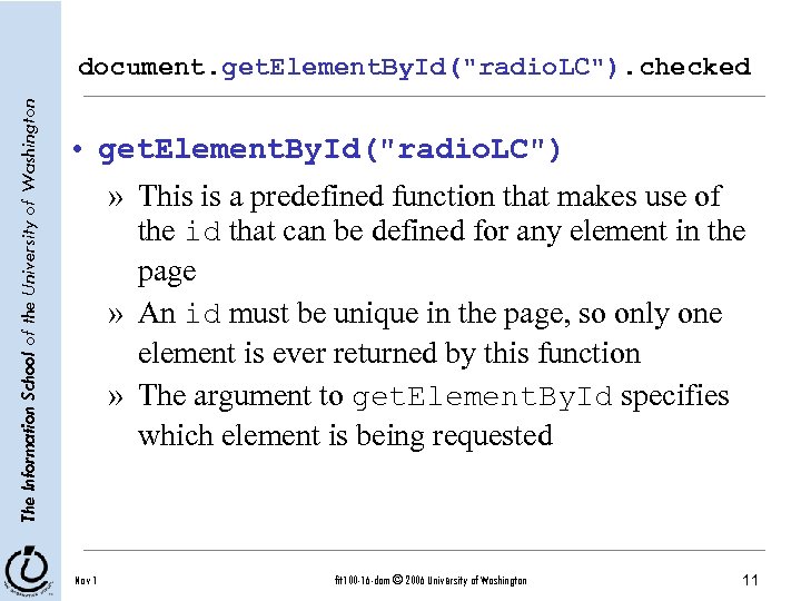 The Information School of the University of Washington document. get. Element. By. Id(