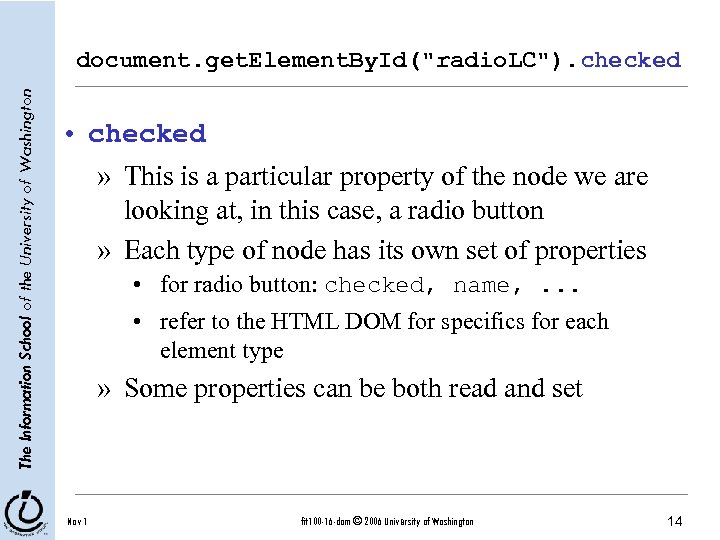 The Information School of the University of Washington document. get. Element. By. Id(