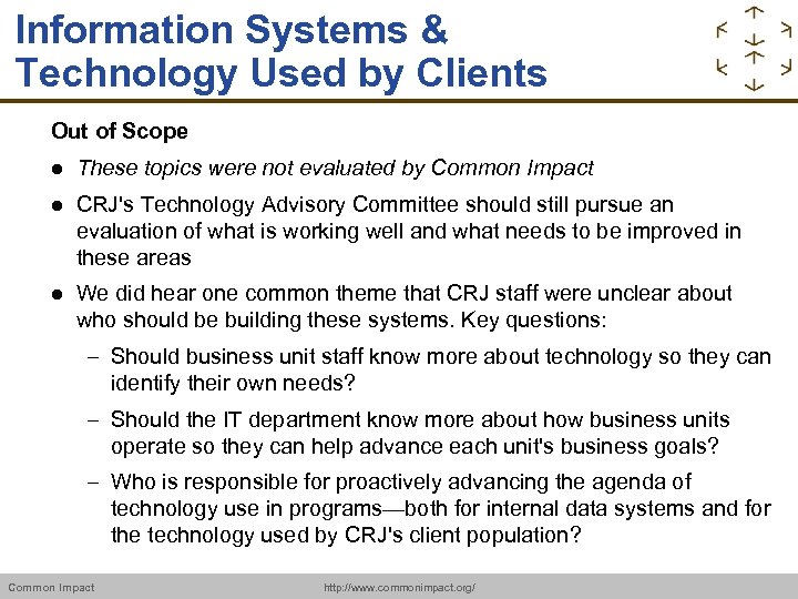 Information Systems & Technology Used by Clients Out of Scope These topics were not