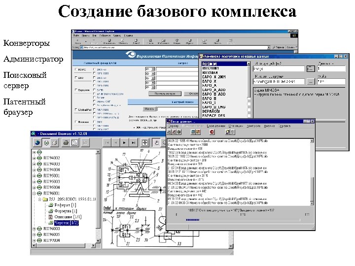 Создание базового комплекса Конверторы Администратор Поисковый сервер Патентный браузер 