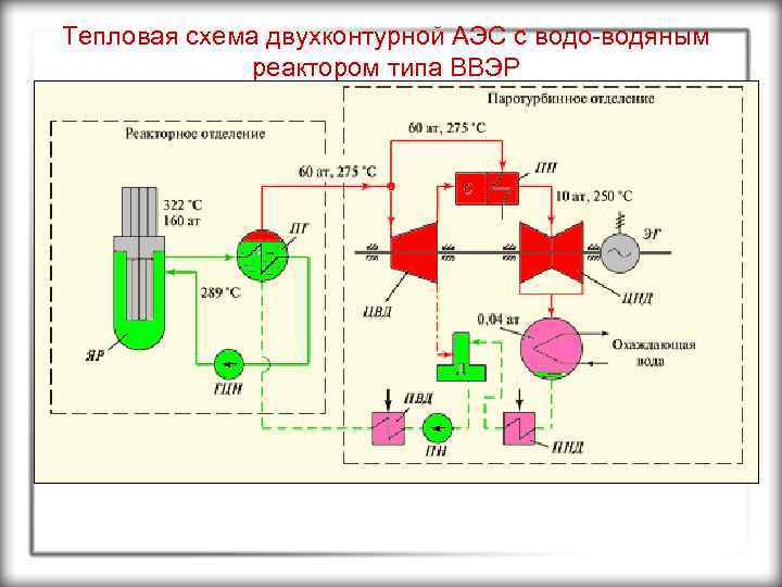 Тепловая схема двухконтурной АЭС с водо-водяным реактором типа ВВЭР 