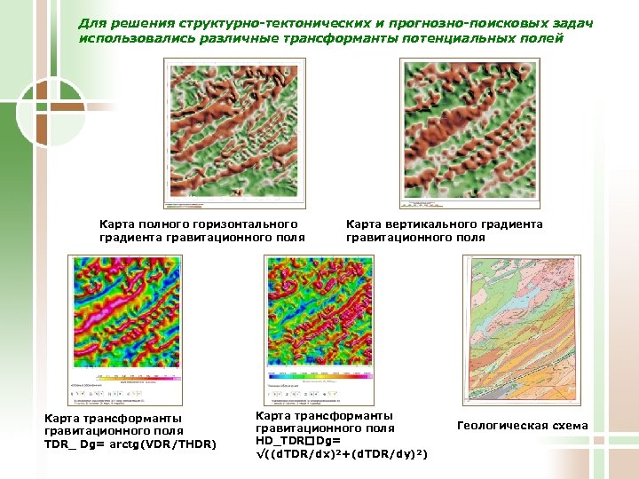 Для решения структурно-тектонических и прогнозно-поисковых задач использовались различные трансформанты потенциальных полей Карта полного горизонтального