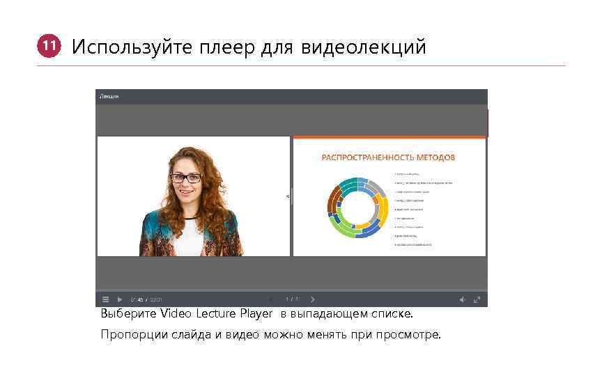 11 Используйте плеер для видеолекций Выберите Video Lecture Player в выпадающем списке. Пропорции слайда