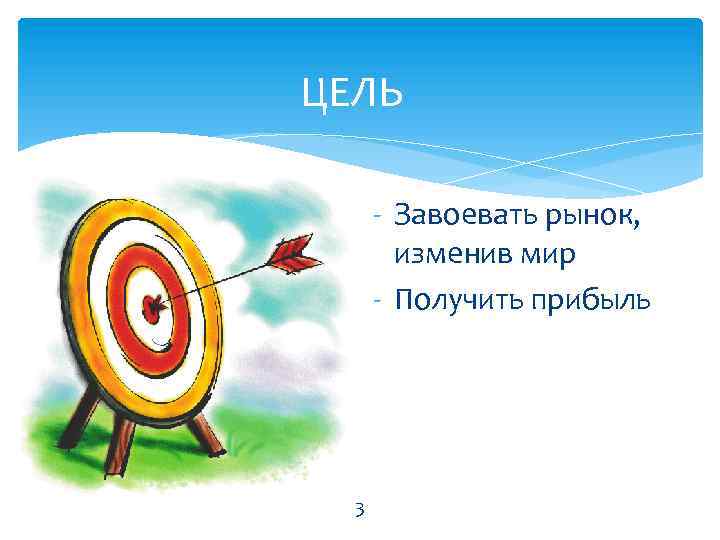 ЦЕЛЬ - Завоевать рынок, изменив мир - Получить прибыль 3 