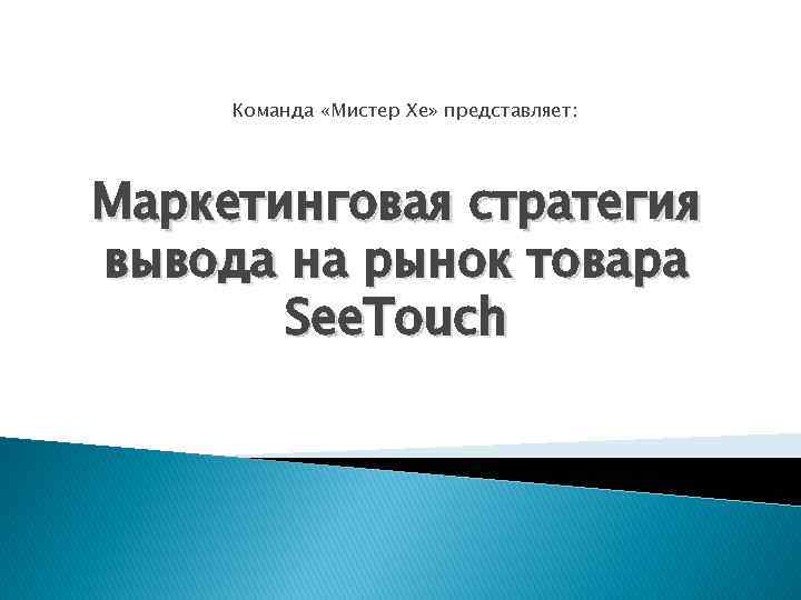 Команда «Мистер Хе» представляет: Маркетинговая стратегия вывода на рынок товара See. Touch 