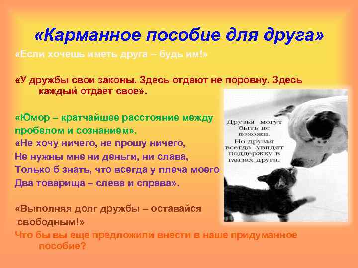  «Карманное пособие для друга» «Если хочешь иметь друга – будь им!» «У дружбы