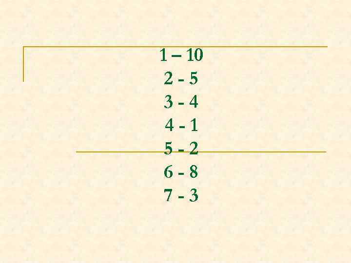 1 – 10 2 -5 3 -4 4 -1 5 -2 6 -8 7