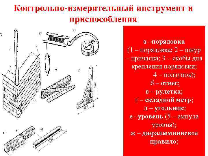 Контрольно-измерительный инструмент и приспособления а –порядовка (1 – порядовка; 2 – шнур – причалка;