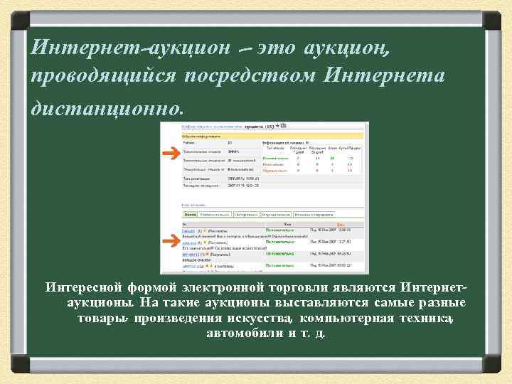 Интернет-аукцион – это аукцион, проводящийся посредством Интернета дистанционно. Интересной формой электронной торговли являются Интернетаукционы.