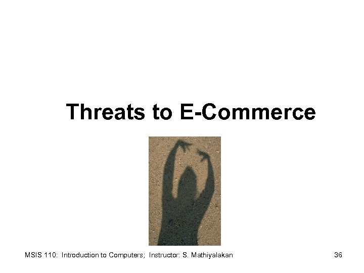 Threats to E-Commerce MSIS 110: Introduction to Computers; Instructor: S. Mathiyalakan 36 