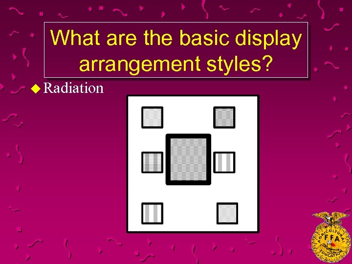 What are the basic display arrangement styles? u Radiation 