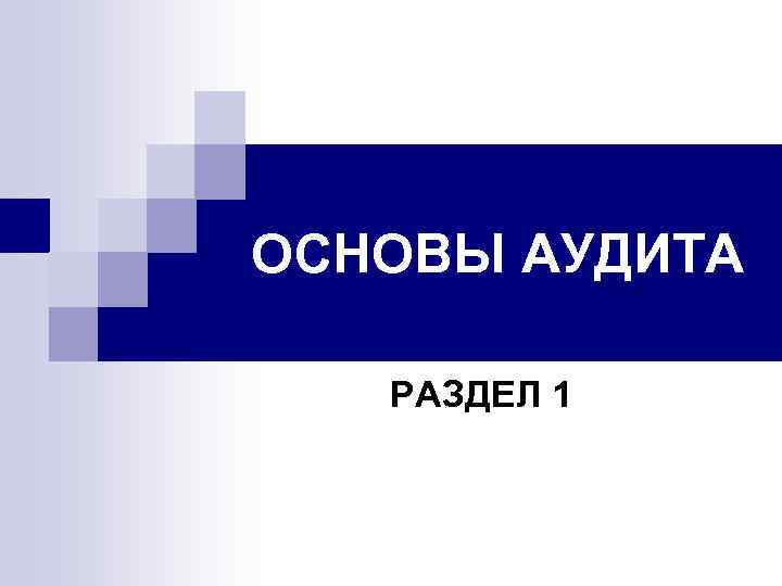 ОСНОВЫ АУДИТА РАЗДЕЛ 1 