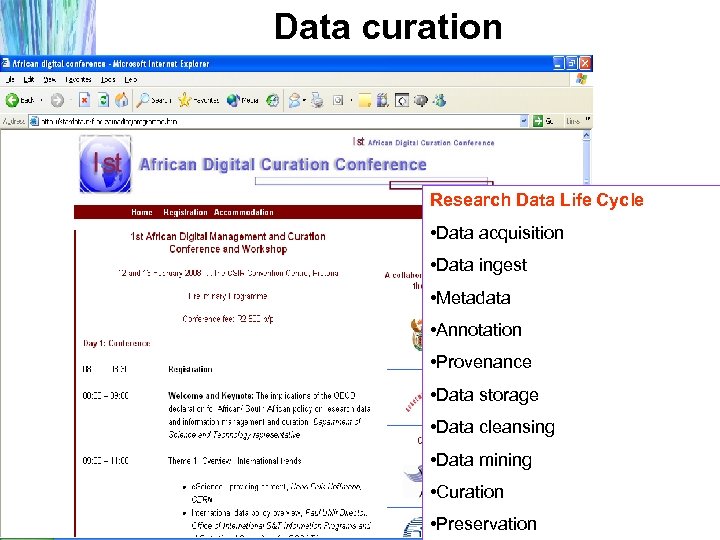 Data curation Research Data Life Cycle • Data acquisition • Data ingest • Metadata