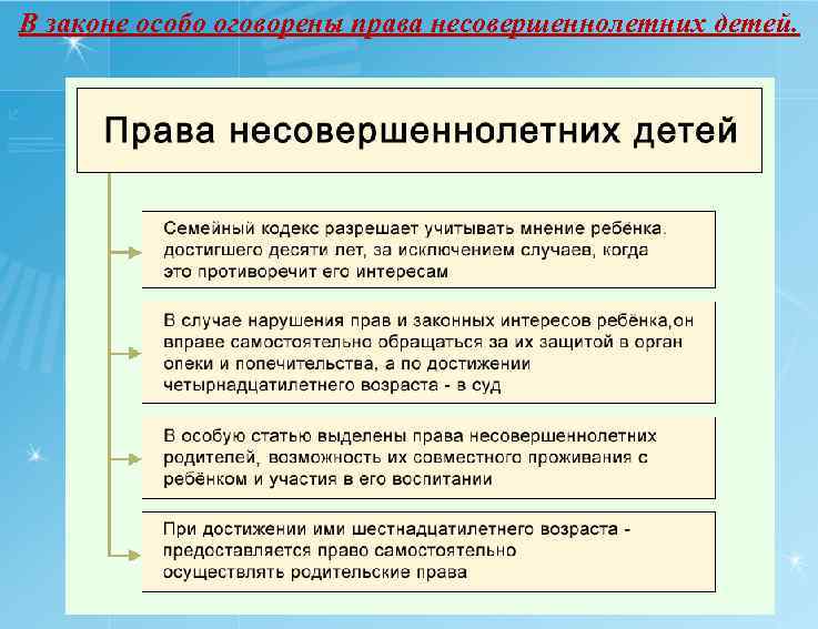 В законе особо оговорены права несовершеннолетних детей. 