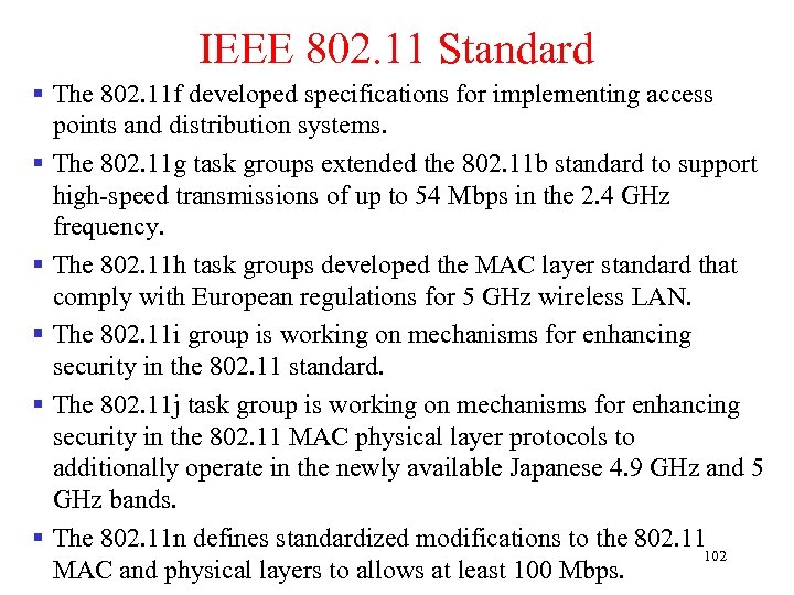 IEEE 802. 11 Standard § The 802. 11 f developed specifications for implementing access