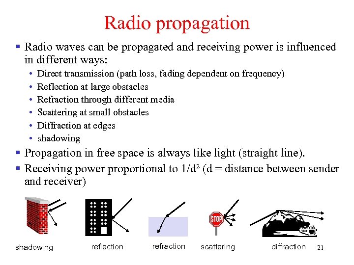 Radio propagation § Radio waves can be propagated and receiving power is influenced in