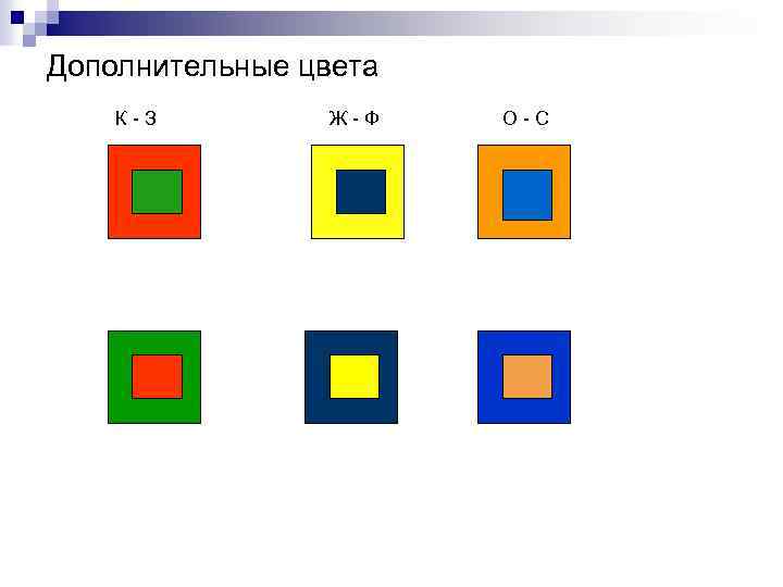 Дополнительные цвета К-З Ж-Ф О-С 