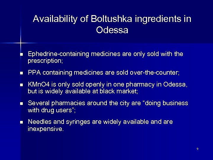 Availability of Boltushka ingredients in Odessa n Ephedrine-containing medicines are only sold with the