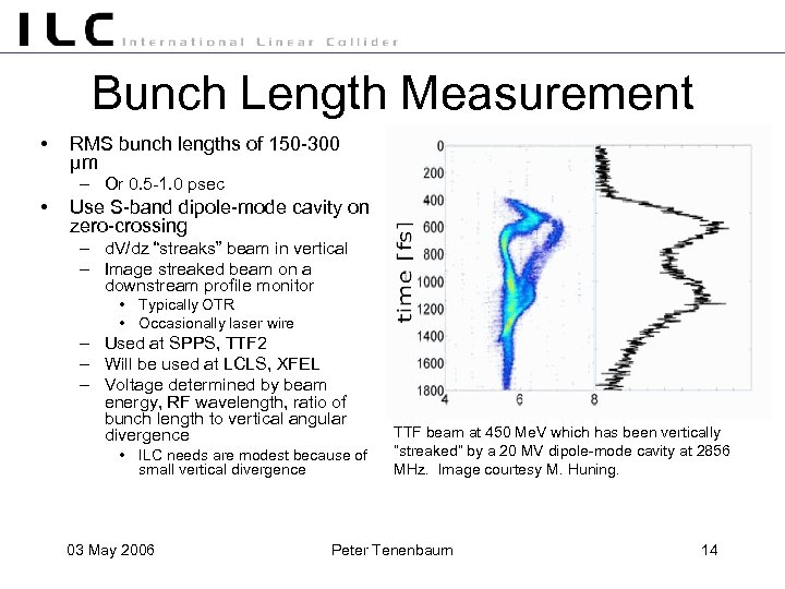 Bunch Length Measurement • RMS bunch lengths of 150 -300 μm – Or 0.