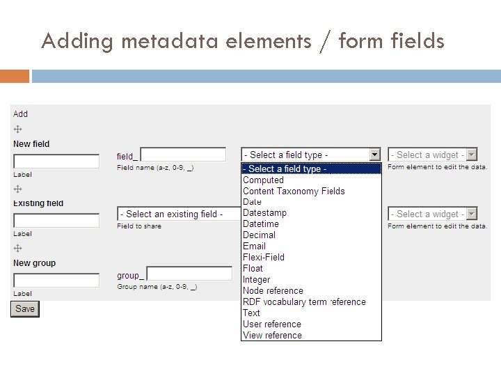 Adding metadata elements / form fields 