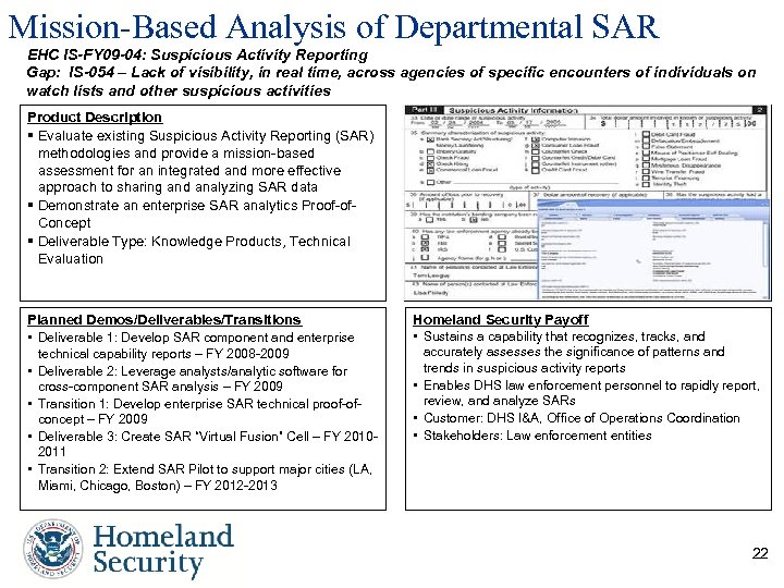 Mission-Based Analysis of Departmental SAR EHC IS-FY 09 -04: Suspicious Activity Reporting Gap: IS-054