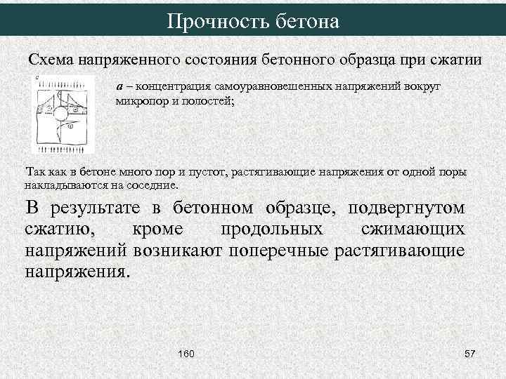 Прочность бетона Схема напряженного состояния бетонного образца при сжатии а – концентрация самоуравновешенных напряжений