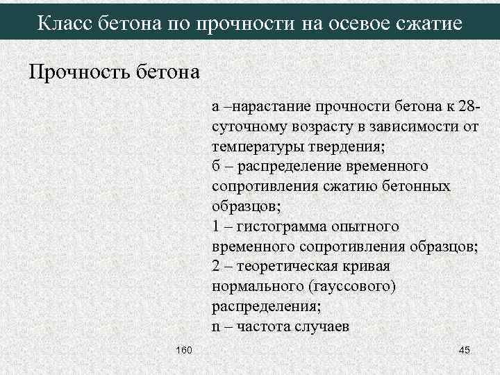 Класс бетона по прочности на осевое сжатие Прочность бетона а –нарастание прочности бетона к