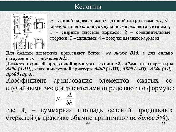 Колонны а – длиной на два этажа; б – длиной на три этажа; в,