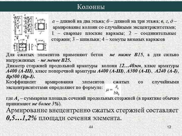 Колонны а – длиной на два этажа; б – длиной на три этажа; в,