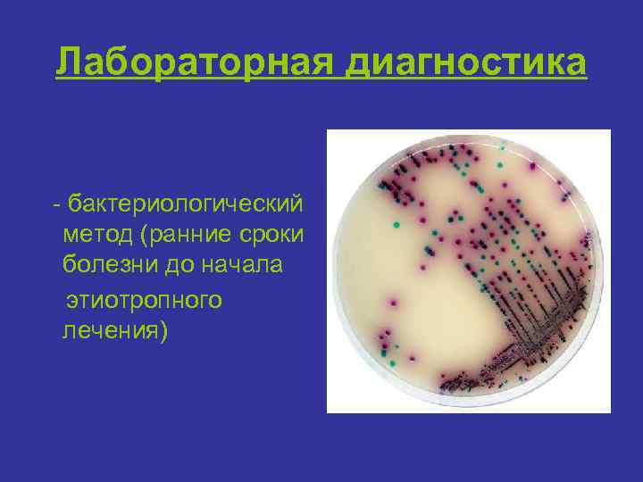 Лабораторная диагностика бактериологический метод (ранние сроки болезни до начала этиотропного лечения) 