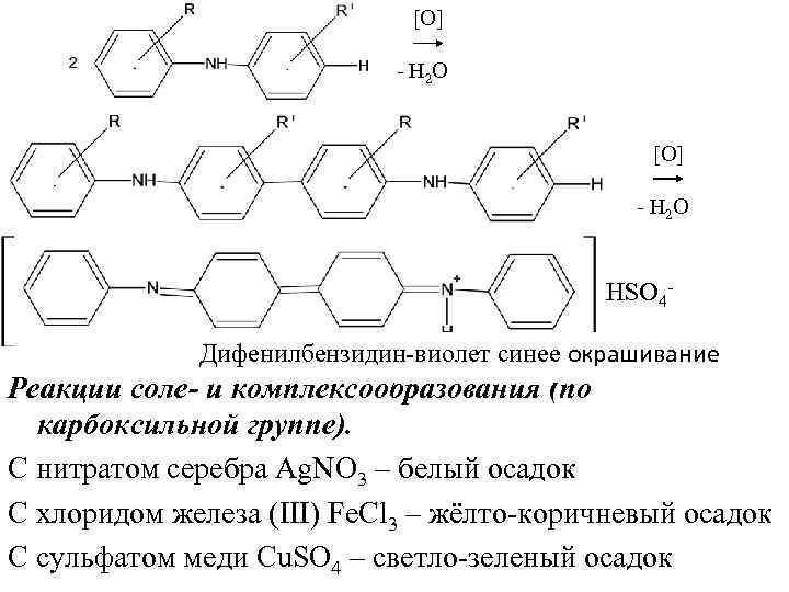 [O] H 2 O HSO 4 Дифенилбензидин виолет синее окрашивание Реакции соле- и комплексообразования