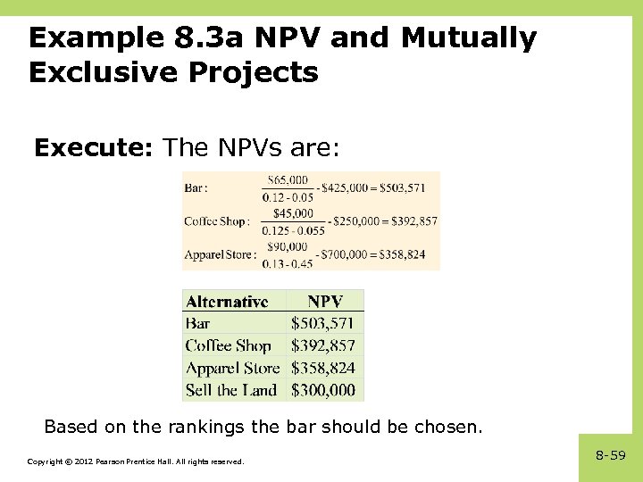 Example 8. 3 a NPV and Mutually Exclusive Projects Execute: The NPVs are: Based