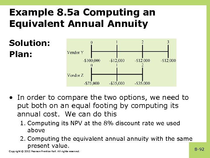 Example 8. 5 a Computing an Equivalent Annual Annuity Solution: Plan: • In order