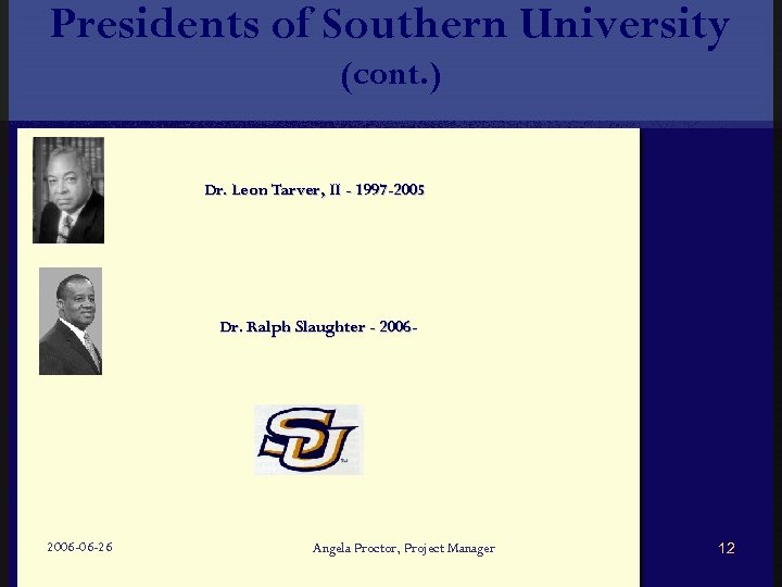 Presidents of Southern University (cont. ) Dr. Leon Tarver, II - 1997 -2005 Dr.
