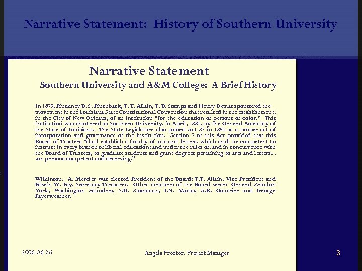 n Narrative Statement: History of Southern University Narrative Statement Southern University and A&M College: