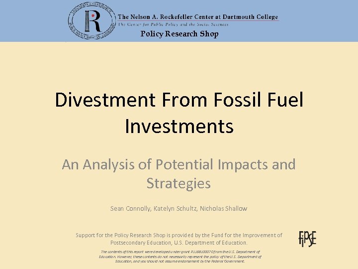 Policy Research Shop Divestment From Fossil Fuel Investments An Analysis of Potential Impacts and