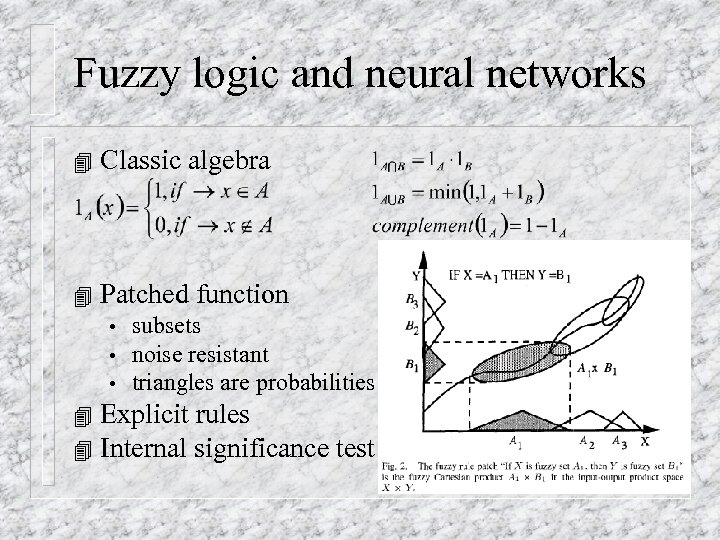 Fuzzy logic and neural networks 4 Classic algebra 4 Patched function • • •