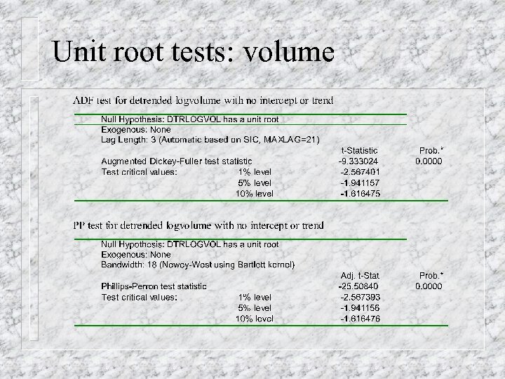 Unit root tests: volume 