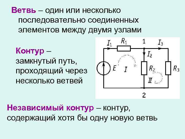 Контур электрической цепи. Замкнутый контур цепи. Замкнутый контур электрической цепи. Замкнутый контур на схеме. Ветвь – один или несколько последовательно Соединенных элементов.