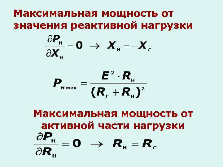 Максимальная мощность от значения реактивной нагрузки Максимальная мощность от активной части нагрузки 