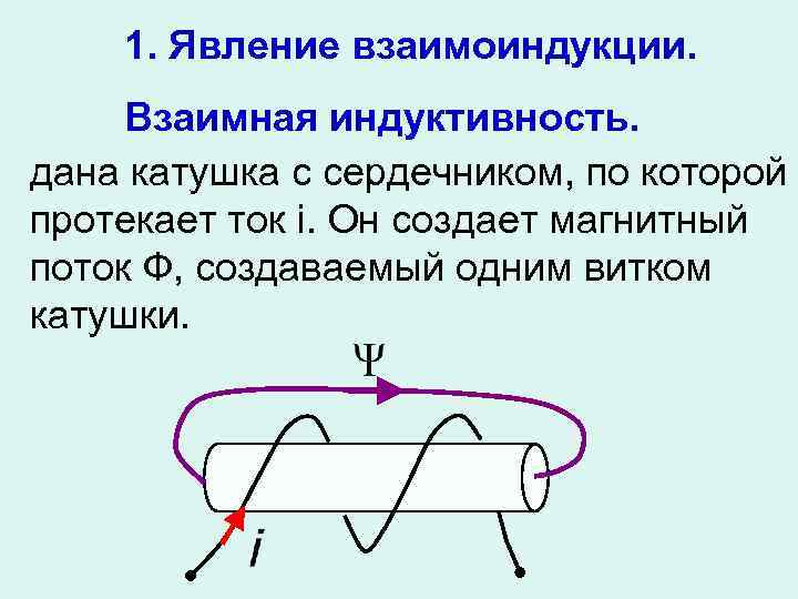 1. Явление взаимоиндукции. Взаимная индуктивность. дана катушка с сердечником, по которой протекает ток i.