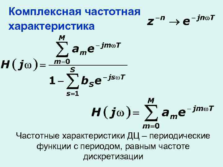 Комплексная частотная характеристика Частотные характеристики ДЦ – периодические функции с периодом, равным частоте дискретизации