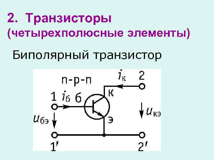 2. Транзисторы (четырехполюсные элементы) Биполярный транзистор 