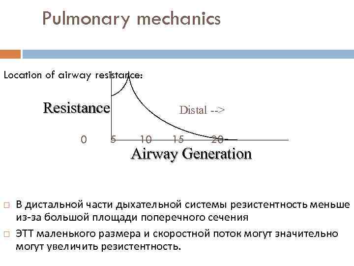 Pulmonary mechanics Location of airway resistance: Resistance 0 5 Distal --> 10 15 20